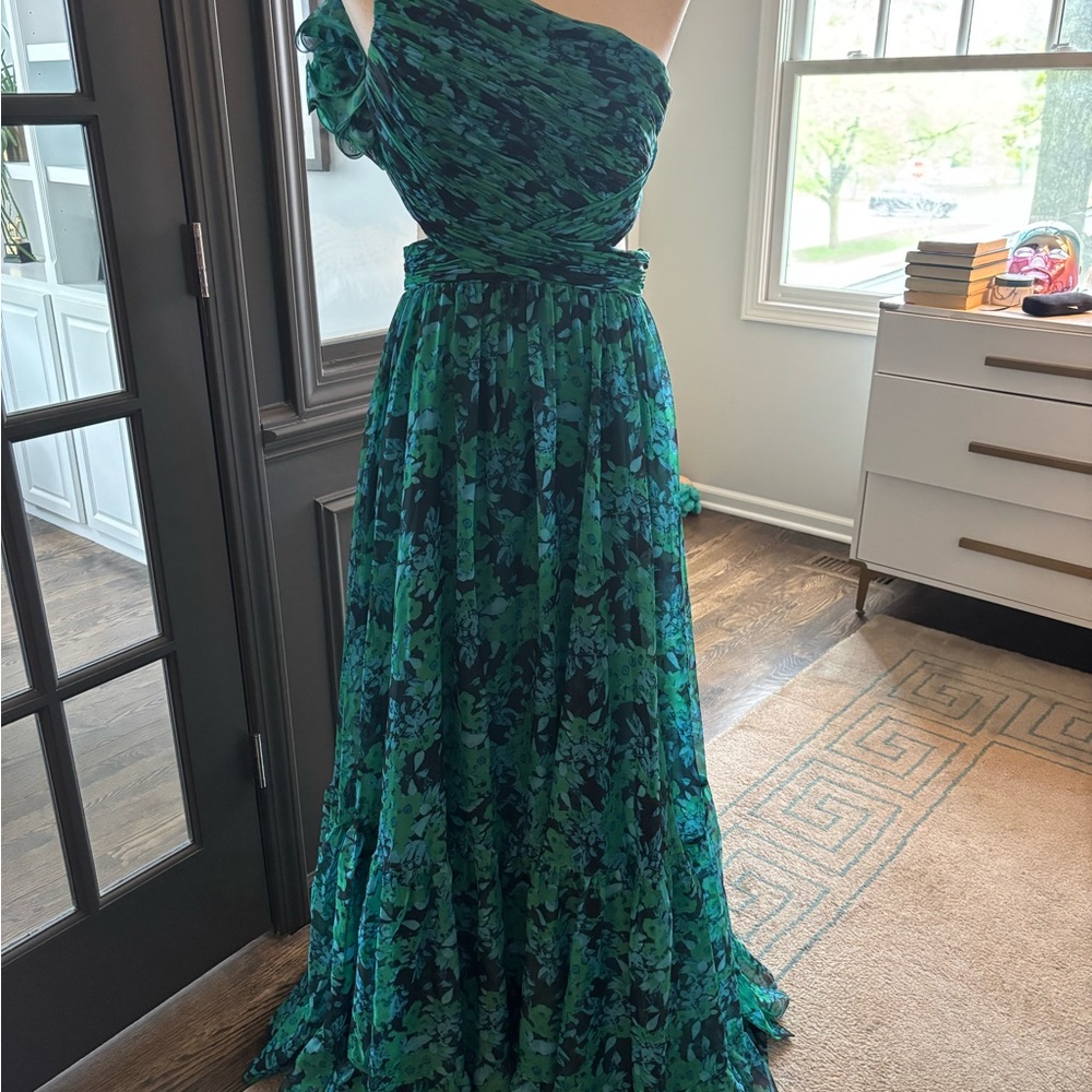 Mac Duggar Green Floral Off-Shoulder Dress